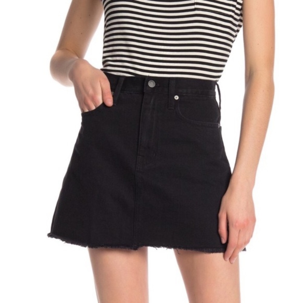 Madewell Raw Edge Black Denim Mini Skirt